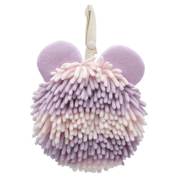 REGALWOVEN 1 Pc Fuzzy Ball Hand Towels for Bathroom, Soft Absorbent Chenille Purple 7" x 7"