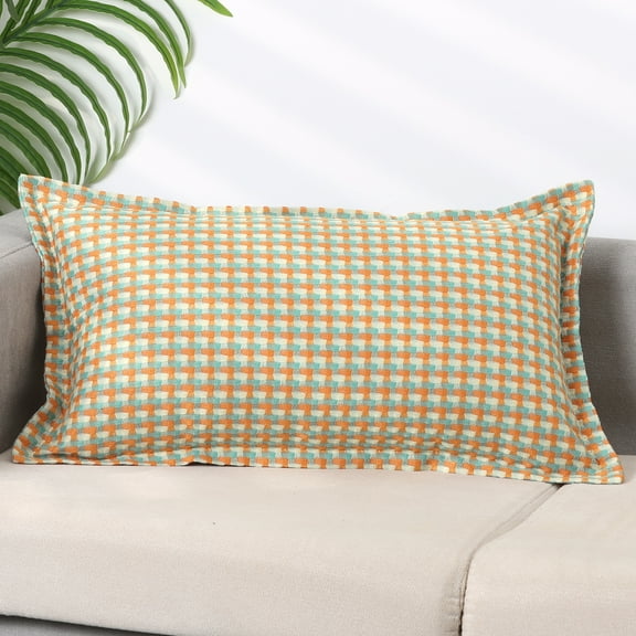 REGALWOVEN 1 Pc Plaid Pillow Covers with Pattern Decorative Pillow Cases Retro Square Cushion Covers Orange Grid 12" x 20"