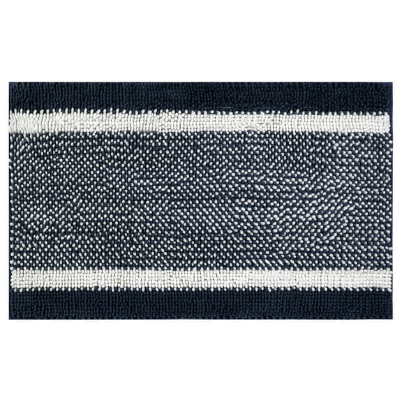 REGALWOVEN 1 Pcs Chenille Striped Bathroom Rug Mat, Non-Slip Soft Plush Shaggy Bath Carpet, Machine Washable Blue 16' x 24'