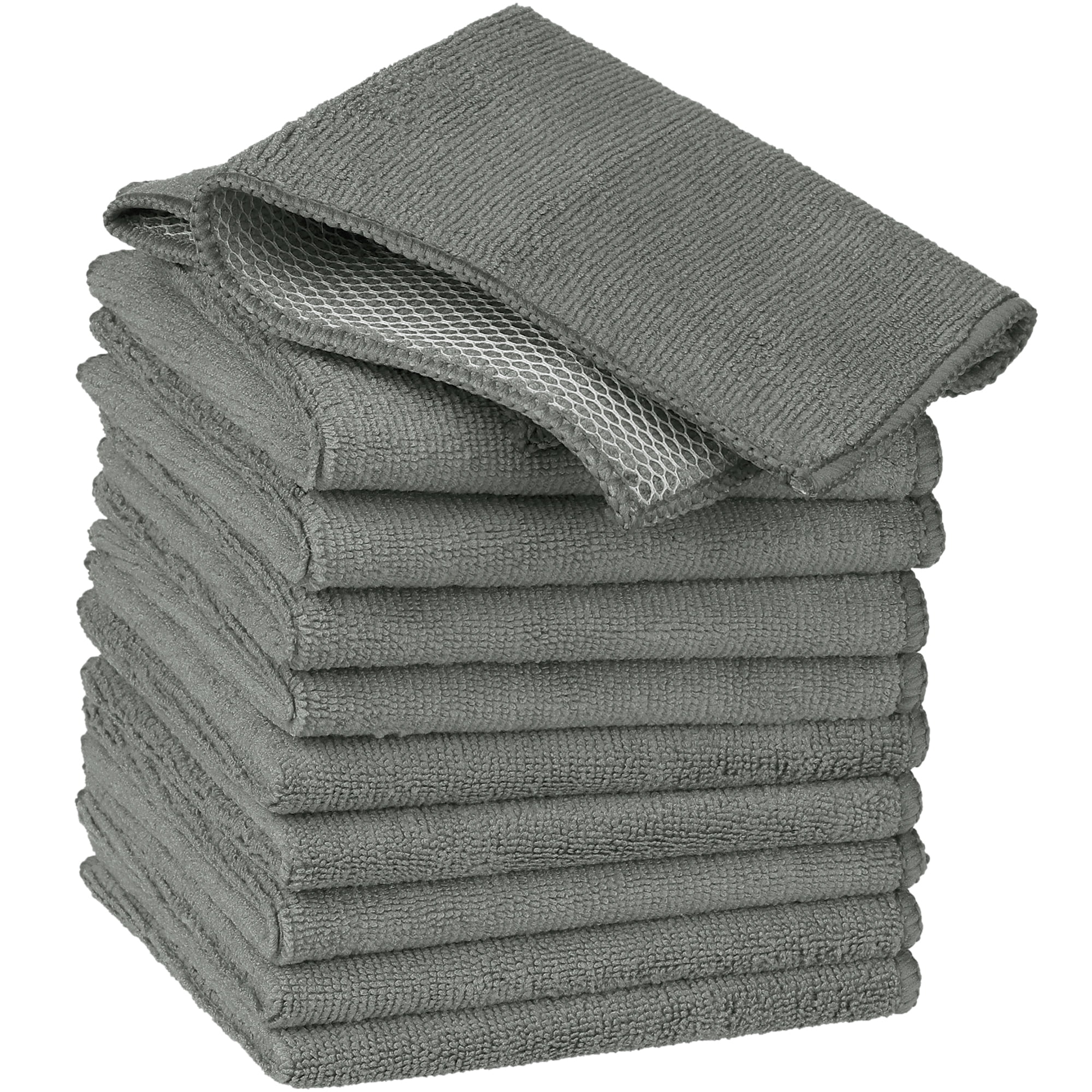 REGALWOVEN 10 Pack Kitchen Dish Towel Set Absorbent Microfiber Cleaning Cloths Grey 12' x 12'