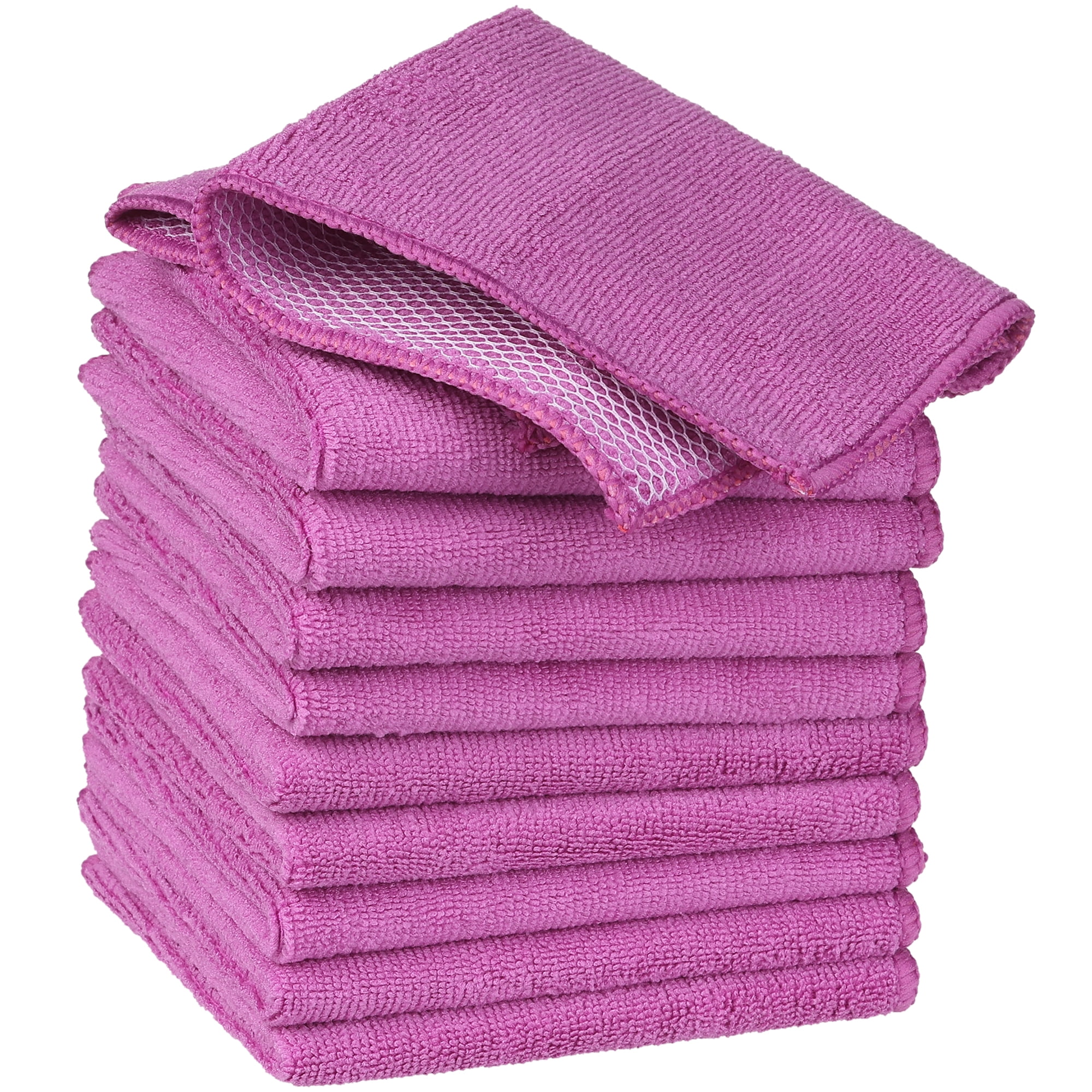 REGALWOVEN 10 Pack Kitchen Dish Towel Set Absorbent Microfiber Cleaning Cloths Rose Red 12' x 12'