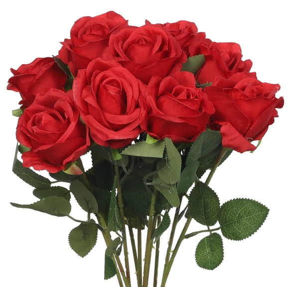 REGALWOVEN 10 Pcs Artificial Flowers Silk Fake Roses Long Stem Faux Rose for Wedding Party Home Decor Red 20.4 in