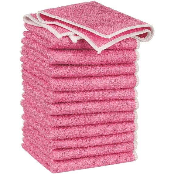 REGALWOVEN 12 Pack Kitchen Dish Cloths Soft Absorbent Dish Towels Pink 7" x 9"