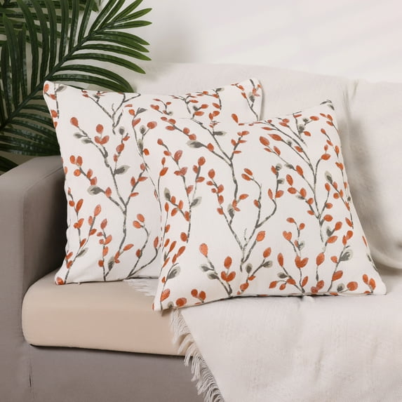 REGALWOVEN 2 Pcs Classical Embroidery Jacquard Teal Decoration Throw Pillow Cover Pattern Pillow Cases for Outdoor Indoor Orange Flower 24" x 24"