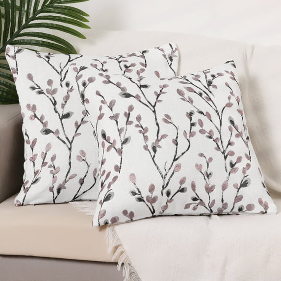 REGALWOVEN 2 Pcs Classical Embroidery Jacquard Teal Decoration Throw Pillow Cover Pattern Pillow Cases for Outdoor Indoor Pink Flower 24" x 24"