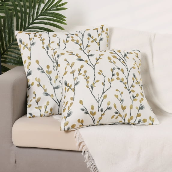 REGALWOVEN 2 Pcs Classical Embroidery Jacquard Teal Decoration Throw Pillow Cover Pattern Pillow Cases for Outdoor Indoor Yellow Flower 24" x 24"
