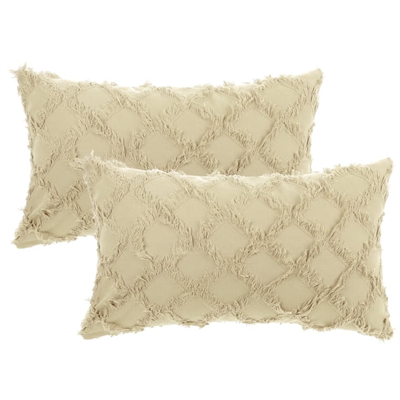 REGALWOVEN Set of 2 Solid Color Cut Flower Checkered Throw Pillow Covers Soft Cozy Neutral Decorative Cushion Covers for Sofa Home Decor Grey 12" x 20"