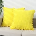 thumbnail image 1 of REGALWOVEN 2 Pcs Solid Corduroy Square Throw Pillow Covers, Boho Decorative Pillow Covers with Pom-poms Yellow 18' x 18', 1 of 6
