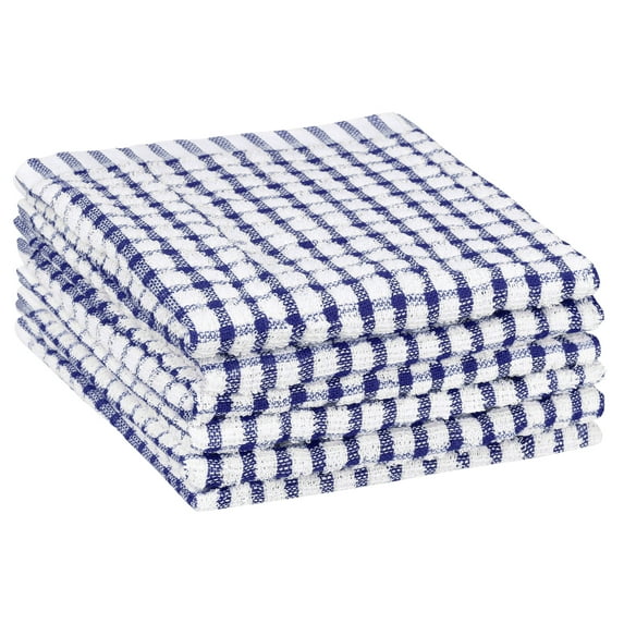 REGALWOVEN 6 Pack Thin Checked Kitchen Towels Cotton Kitchen Dish Cloths Blue 11" x 16"