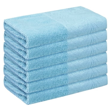 HMETOL 6 Pack Cotton Washcloths, Printed Face Towel, Absorbent and Comfort Face Towels for Bathroom, Hotel, Gym Blue 13" x 13"