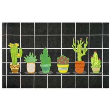 HMETOL Cactus Kitchen Rug Set of 1, Summer Farmhouse Decorations Black Pattern Runner Rugs Black 20" x 32"