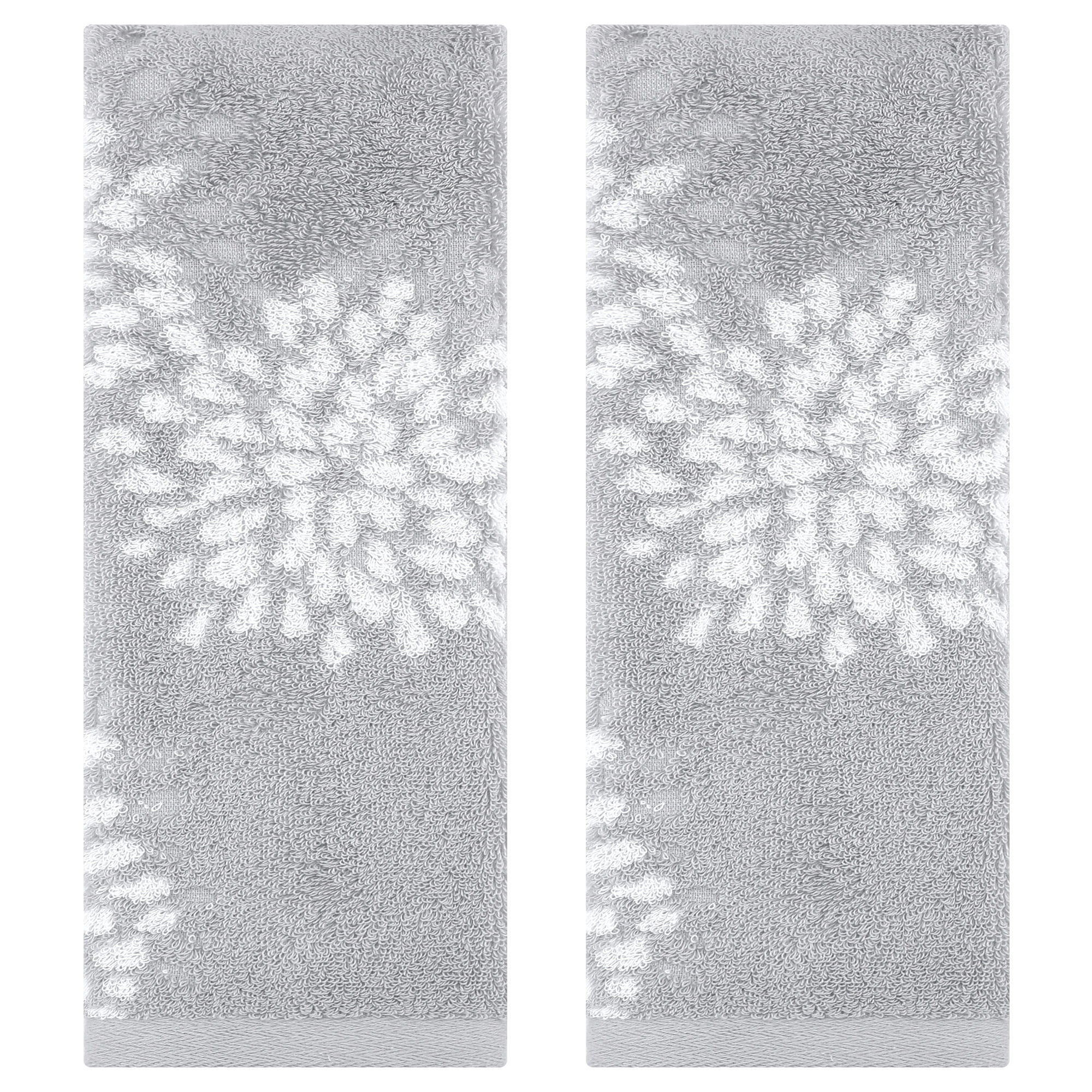 REGALWOVEN Cartoon Patten Hand Towels, Cotton Absorbent Soft Decorative Hand Towel for Bathroom 14 x 30 Inch Grey 2-Piece