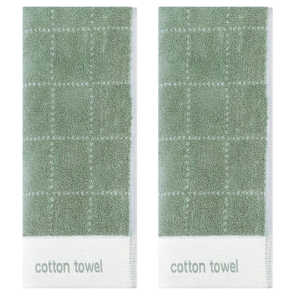 REGALWOVEN Checkered Decorative Hand Towels for Bathroom, Soft Cotton Hand Towel for Kitchen Home Decor (14 x 30 Inch) Green 2-Piece