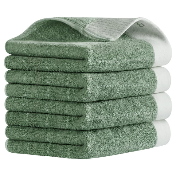 REGALWOVEN Checkered Decorative Hand Towels for Bathroom, Soft Cotton Hand Towel for Kitchen Home Decor (14 x 30 Inch) Green 4-Piece