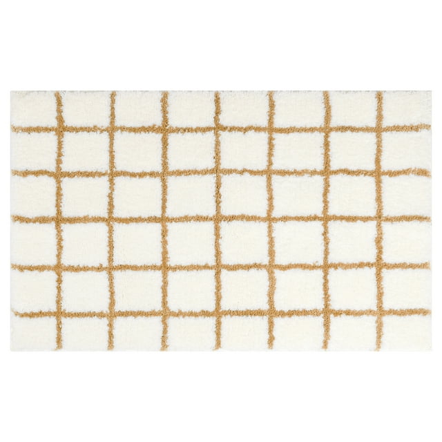 HMETOL Checkered Non Slip Bath Mats, Soft Fluffy Absorbent Bathroom Rugs for Shower, Sink Brown-1 16" x 24"