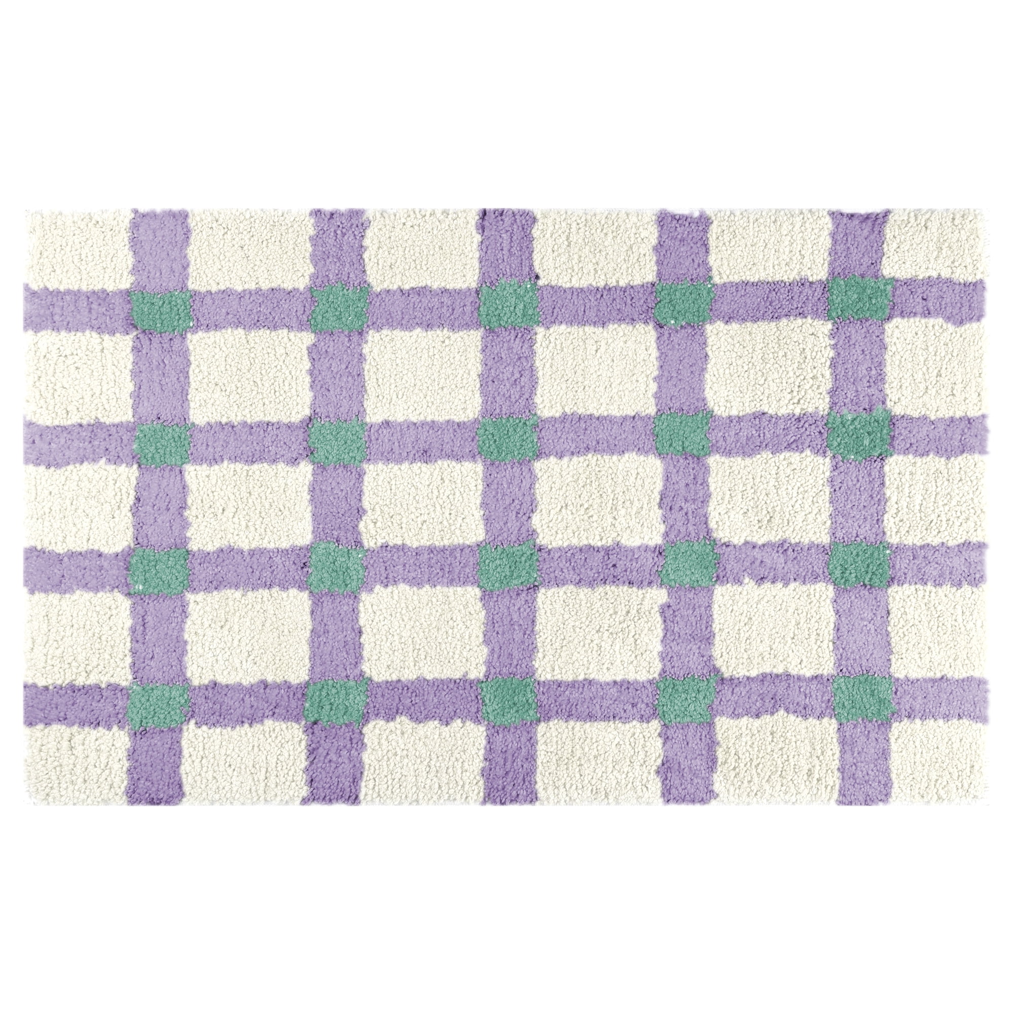 REGALWOVEN Checkered Non Slip Bath Mats, Soft Fluffy Absorbent Bathroom Rugs for Shower, Sink Purple Green 16" x 24"