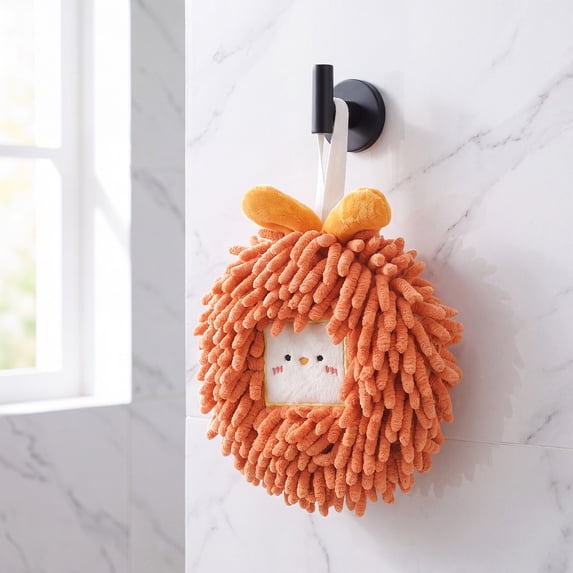 REGALWOVEN Chenille Fuzzy Ball Hand Towels Set of 1, Cute Decorative Hanging Hand Towel Absorbent Soft Towels for Bathroom, Kitchen Orange 7" x 7"