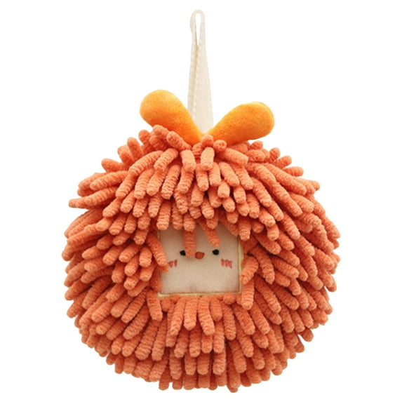 REGALWOVEN Chenille Fuzzy Ball Hand Towels Set of 1, Cute Decorative Hanging Hand Towel Absorbent Soft Towels for Bathroom, Kitchen Orange 7" x 7"