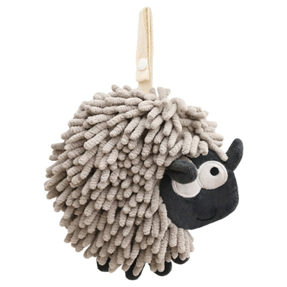 REGALWOVEN Chenille Hand Towels with Hanging Loop, 1 Pack Funny Bathroom Hand Towel in Sheep Shape, Absorbent Fast Drying Towels Grey 7" x 7"