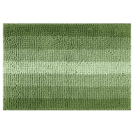 REGALWOVEN Contrasting Color Striped Bathroom Rugs, Non-Slip Plush Shaggy Bath Carpet, Bath Mats for Bathroom Floor, Tub and Shower Green 16" x 24"