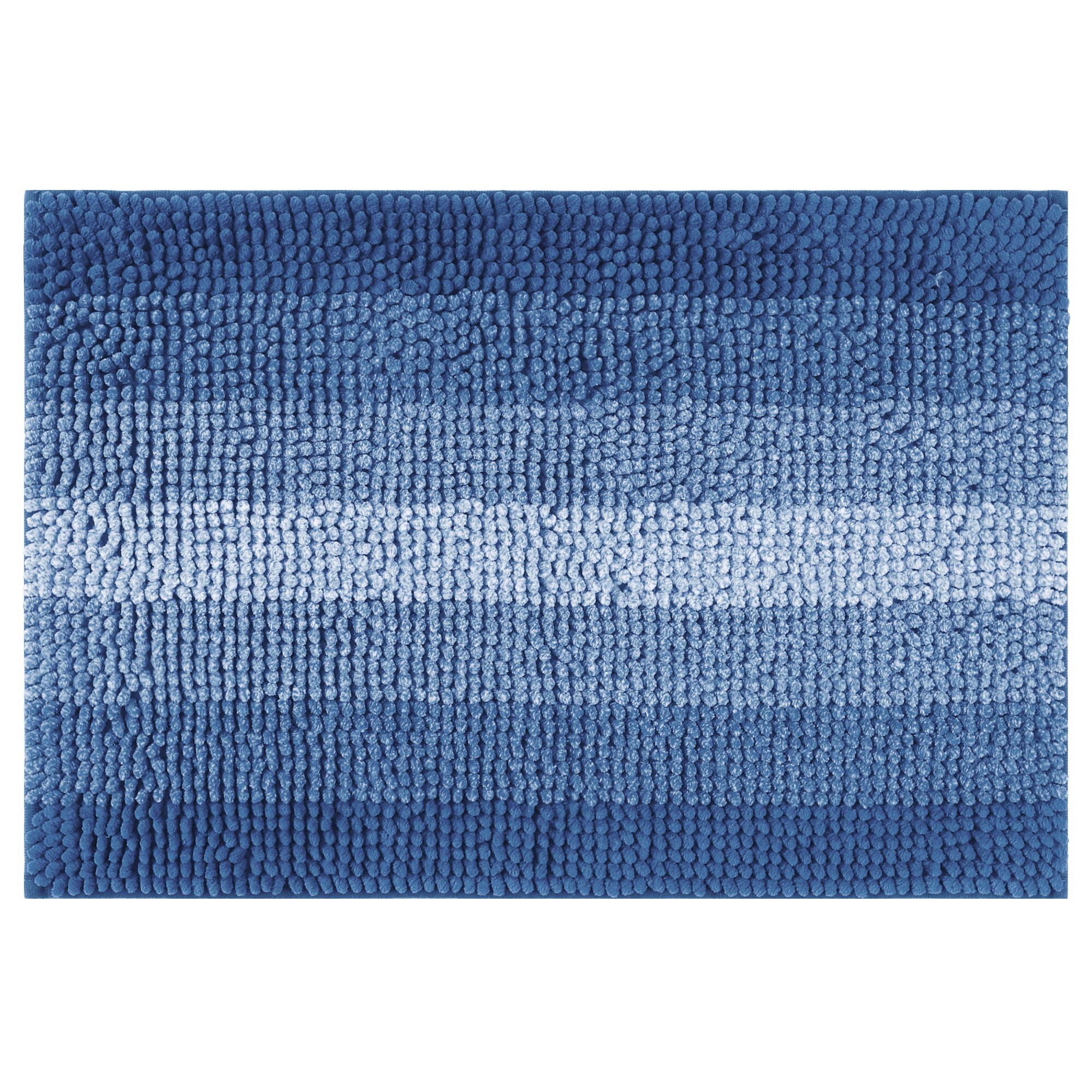 REGALWOVEN Contrasting Color Striped Bathroom Rugs, Non-Slip Plush Shaggy Bath Carpet, Bath Mats for Bathroom Floor, Tub and Shower Navy Blue 20" x 32"
