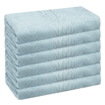 HMETOL Cotton Bath Washcloths 6 Pack, Solid Breathable Face Towels, Multi-Purpose Wash Cloths for Bathroom Light Blue 13" x 13"