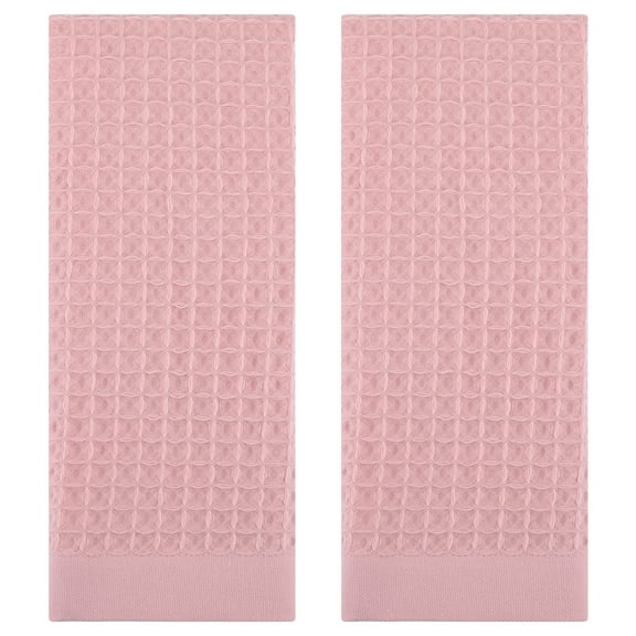 REGALWOVEN Cotton Hand Towel Set of 2, Solid Waffle Hand Towels, Soft Absorbent Towels for Bathroom, Hotel and Spa Pink 14" x 30"