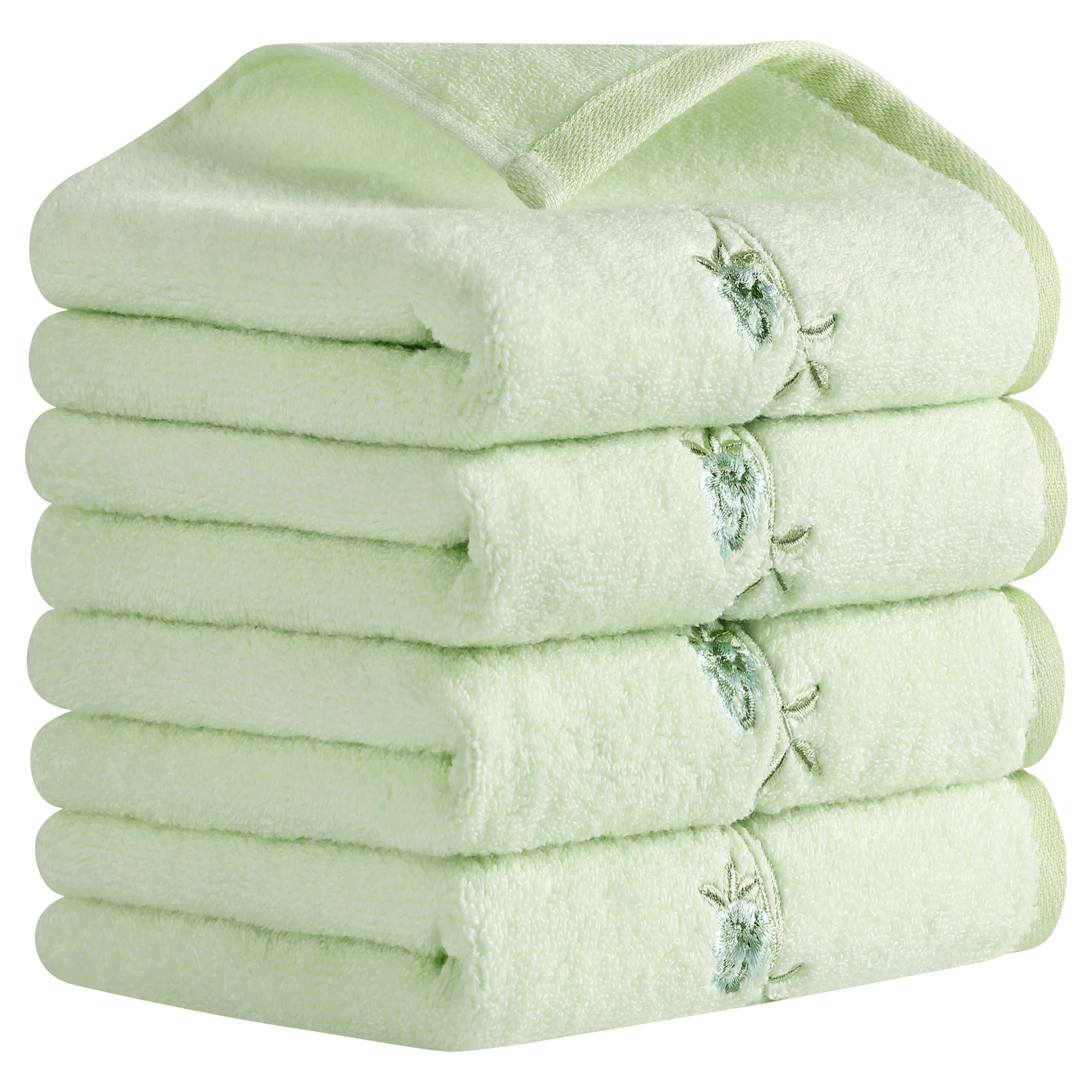 REGALWOVEN Cotton Hand Towels for Bathroom, Floral Embroidered Hand Towel Set, Soft Absorbent Decorative Towel (15 x 30 Inch) Green 4-Piece
