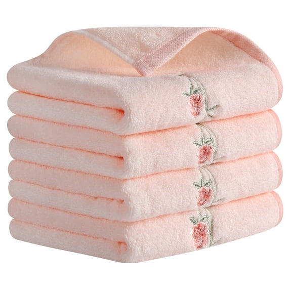 REGALWOVEN Cotton Hand Towels for Bathroom, Floral Embroidered Hand Towel Set, Soft Absorbent Decorative Towel (15 x 30 Inch) Pink 4-Piece