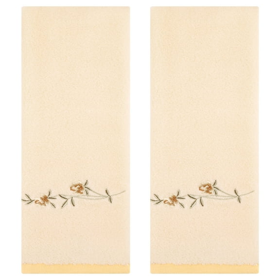 REGALWOVEN Cotton Hand Towels for Bathroom, Floral Embroidered Hand Towel Set, Soft Absorbent Decorative Towel (15 x 30 Inch) Yellow 2-Piece