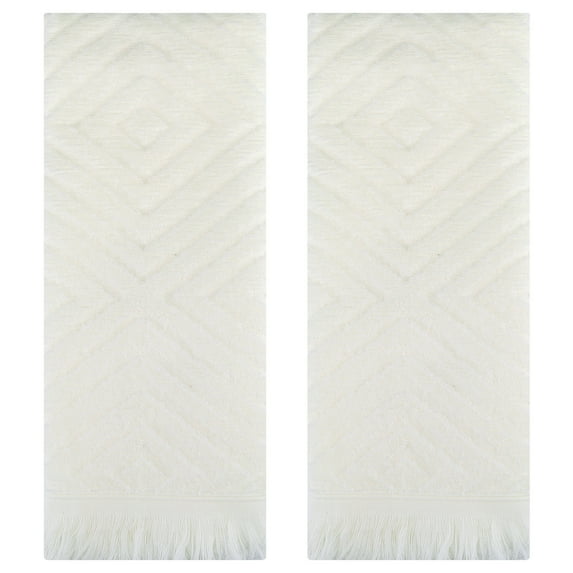 REGALWOVEN Cotton Hand Towels for Bathroom Set of 2, Geometric Patterns Turkish Towels, Soft and Absorbent Decorative Hand Towel Beige 13" x 29"