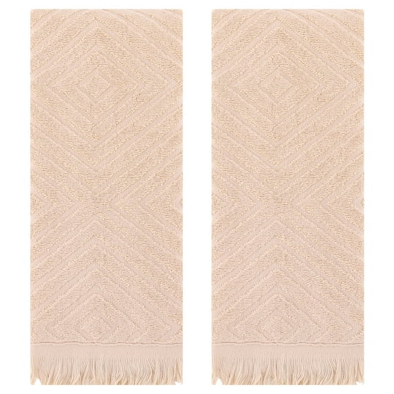REGALWOVEN Cotton Hand Towels for Bathroom Set of 2, Geometric Patterns Turkish Towels, Soft and Absorbent Decorative Hand Towel Brown 13" x 29"