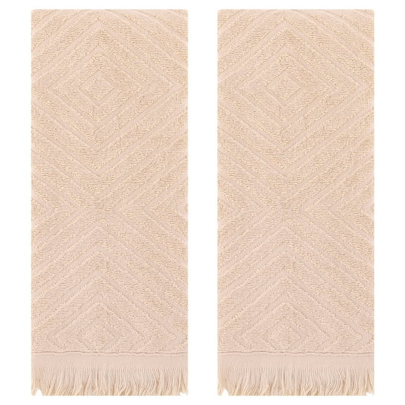 REGALWOVEN Cotton Hand Towels for Bathroom Set of 2, Geometric Patterns Turkish Towels, Soft and Absorbent Decorative Hand Towel Brown 13" x 29"