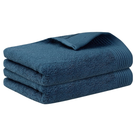 REGALWOVEN Cotton Striped Pattern 2 Pack Hand Towels, Highly Absorbent Decorative Towels for Bathroom Dark Blue 14" x 30"