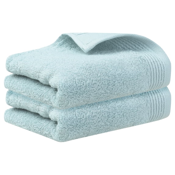 REGALWOVEN Cotton Striped Pattern 2 Pack Hand Towels, Highly Absorbent Decorative Towels for Bathroom Turquoise 14" x 30"