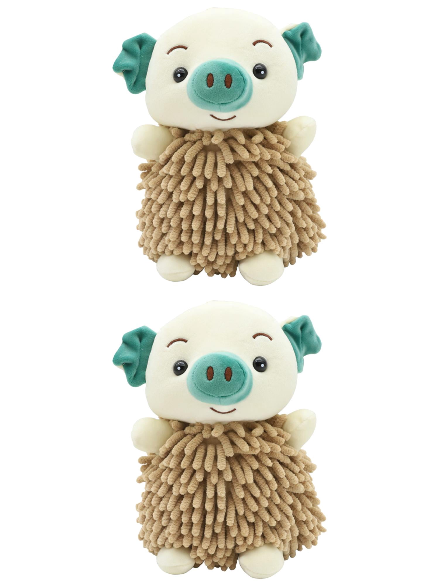 NOMADIC NOOK Cute Cartoon Piggy Chenille Plush Ball Hand Towels, 2 PC Soft Absorbent Hanging Hand Towel for Bathroom Kitchen 7" x 11" Brown