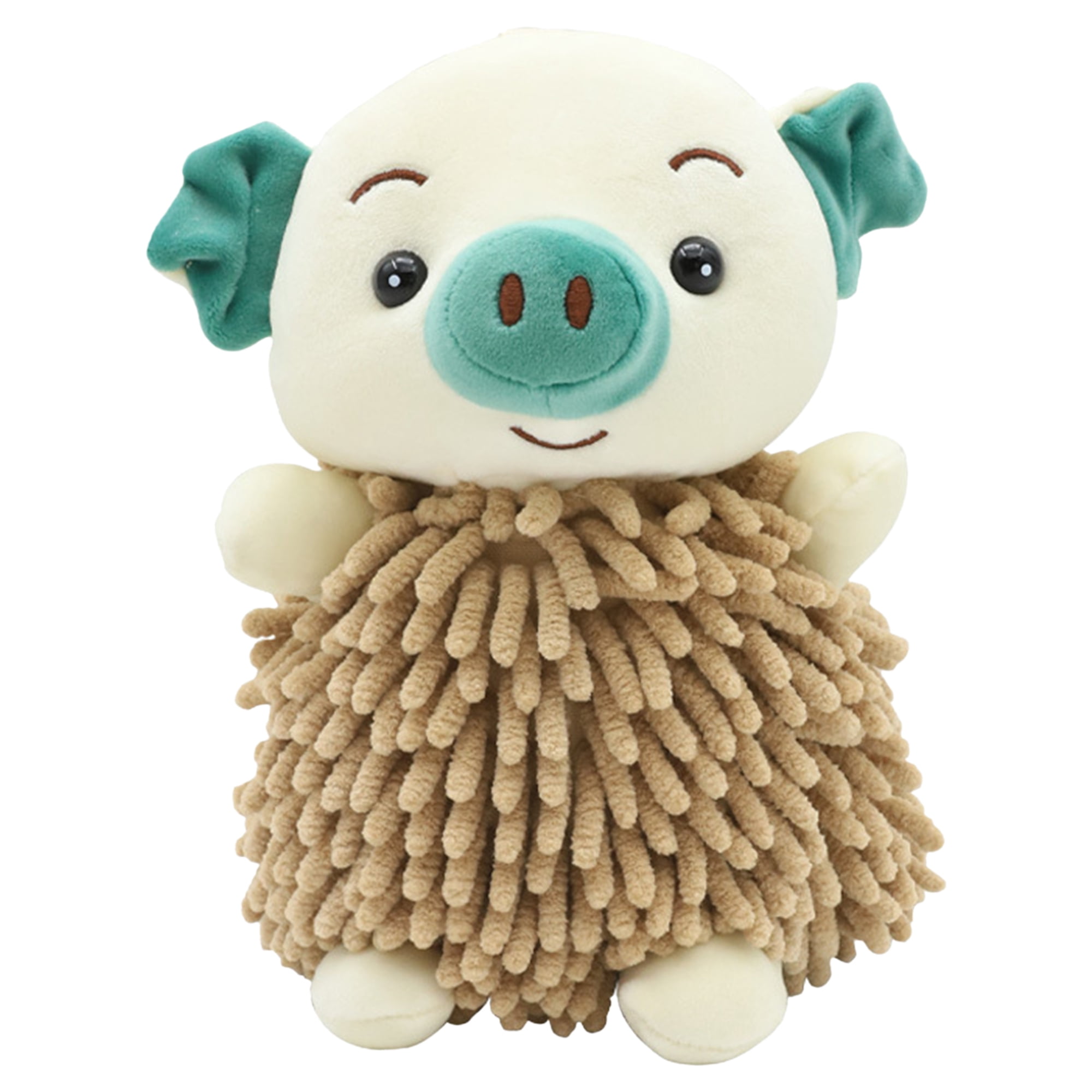 REGALWOVEN Cute Cartoon Piggy Chenille Plush Ball Hand Towels, 1 PC Soft Absorbent Hanging Hand Towel for Bathroom Kitchen Brown 7" x 11"
