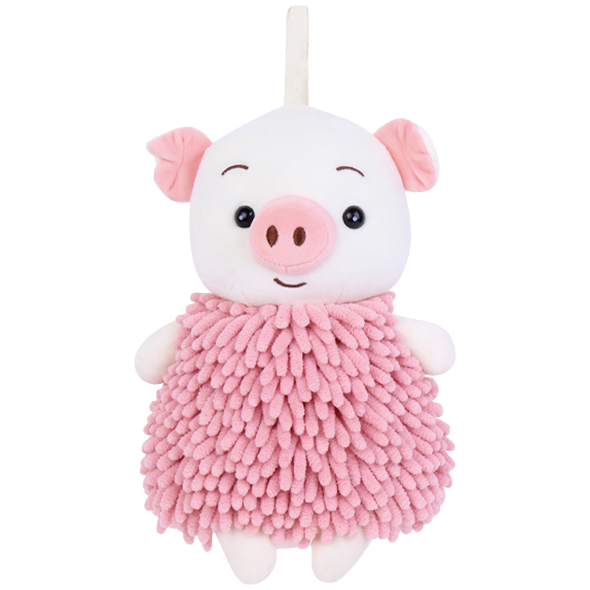 REGALWOVEN Cute Cartoon Piggy Chenille Plush Ball Hand Towels, 1 PC Soft Absorbent Hanging Hand Towel for Bathroom Kitchen Pink 7" x 11"