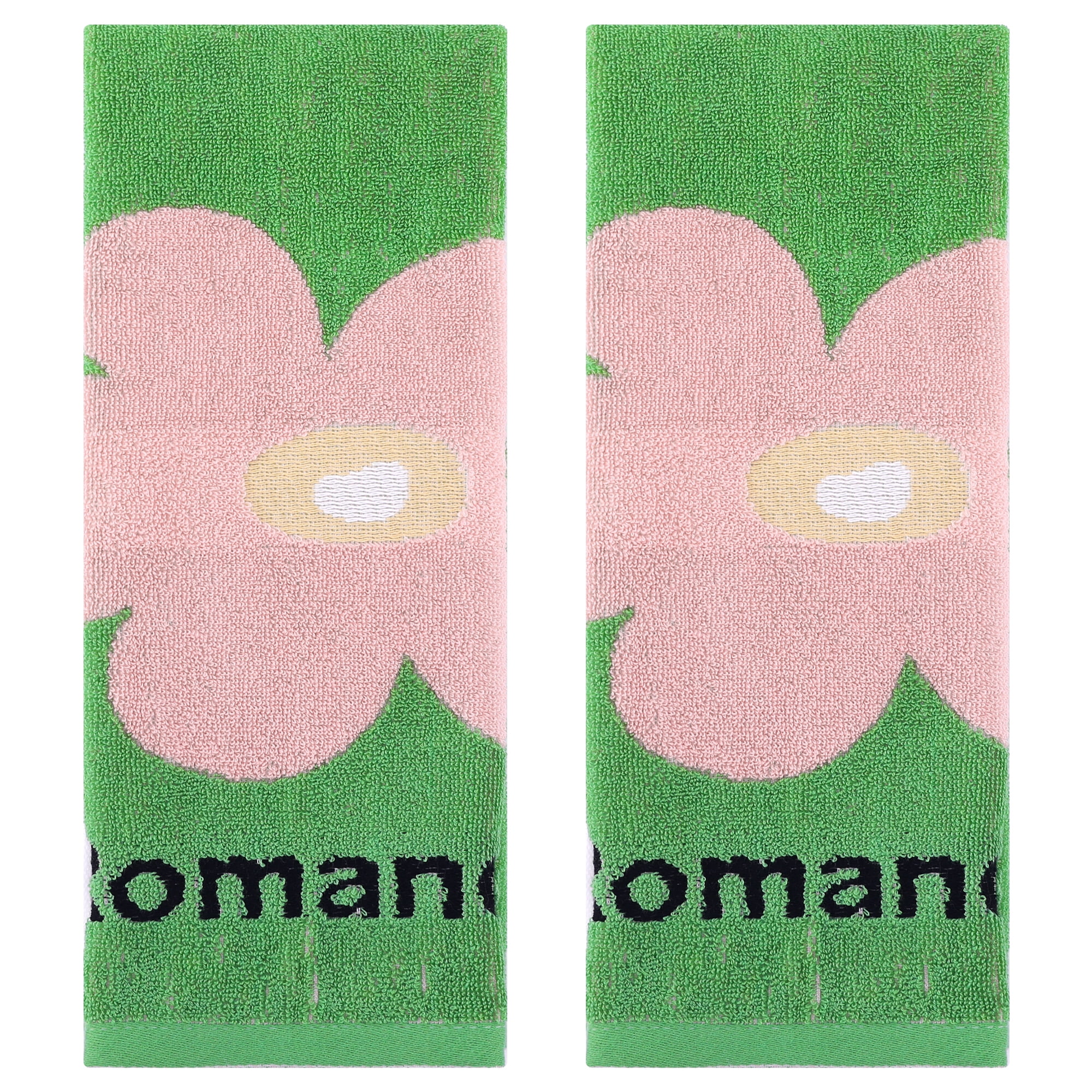 REGALWOVEN Cute Floral Bathroom Hand Towels Flower Pattern Cotton Hand Towel Soft Absorbent Decorative Towels (13 x 30 Inch) Green 2-Piece