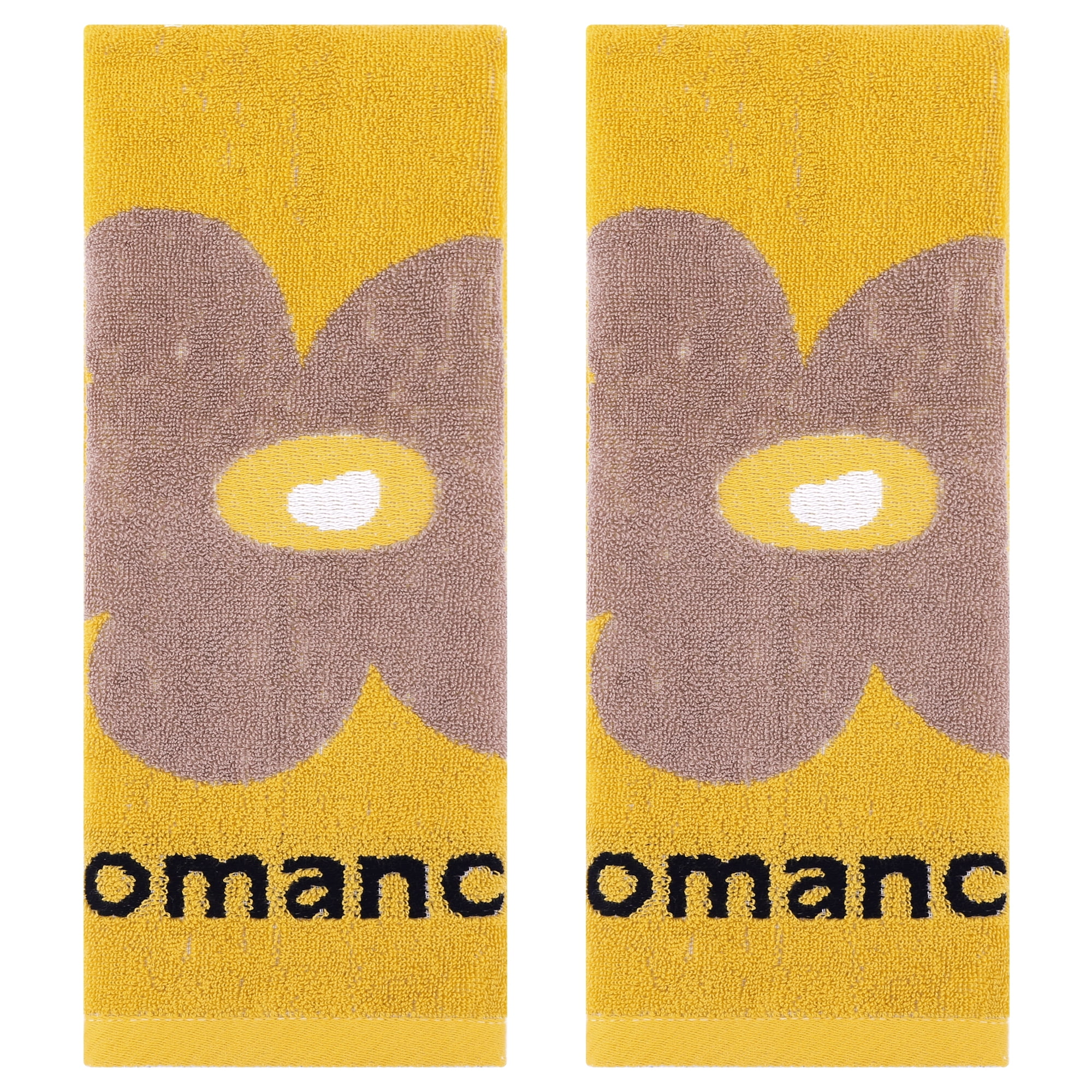 REGALWOVEN Cute Floral Bathroom Hand Towels Flower Pattern Cotton Hand Towel Soft Absorbent Decorative Towels (13 x 30 Inch) Yellow 2-Piece