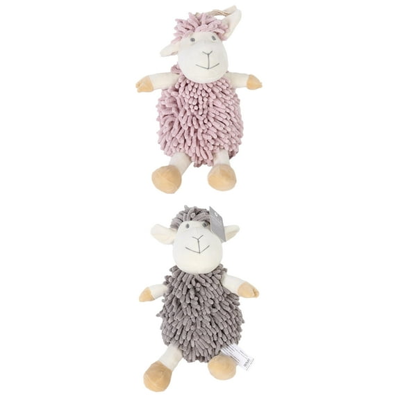 NOMADIC NOOK 2 Pack Cute Sheep Chenille Decorative Hand Towels Cartoon Animal Hanging Fuzzy Ball 9" x 13" Pink/Grey