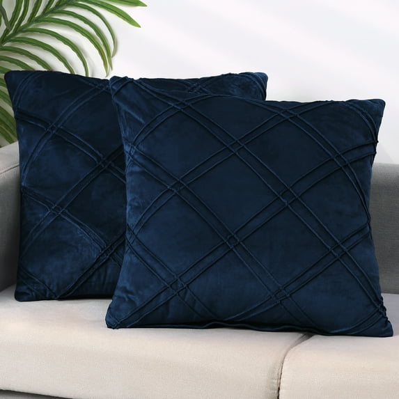 REGALWOVEN Diamond Pinch Pleated Throw Pillow Covers 2 Pack Solid Color Decorative Pillow Covers Luxury Textured Pillowcases Dark Blue 18" x 18"