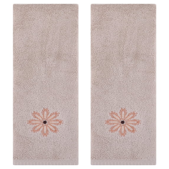 REGALWOVEN Embroidered Floral Pattern Decorative Hand Towels Set of 2 Cotton Absorbent Soft Bathroom Hand Towel Set Camel 13" x 30"