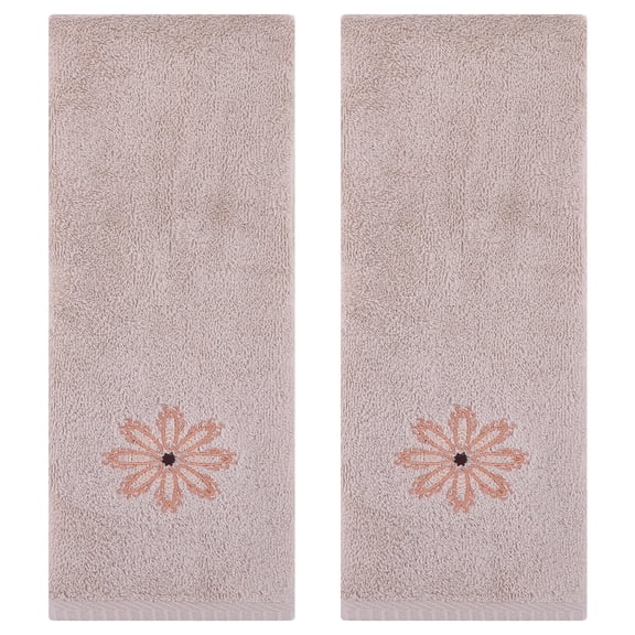REGALWOVEN Embroidered Floral Pattern Decorative Hand Towels Set of 2 Cotton Absorbent Soft Bathroom Hand Towel Set Camel 13" x 30"