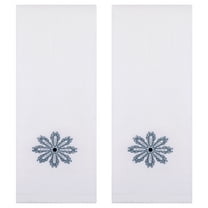 REGALWOVEN Embroidered Floral Pattern Decorative Hand Towels Set of 2 Cotton Absorbent Soft Bathroom Hand Towel Set White 13" x 30"