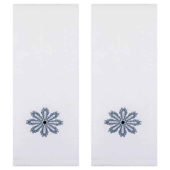 REGALWOVEN Embroidered Floral Pattern Decorative Hand Towels Set of 2 Cotton Absorbent Soft Bathroom Hand Towel Set White 13" x 30"