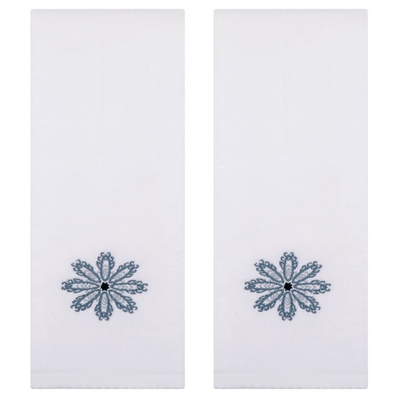 REGALWOVEN Embroidered Floral Pattern Decorative Hand Towels Set of 2 Cotton Absorbent Soft Bathroom Hand Towel Set White 13" x 30"