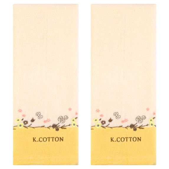 REGALWOVEN Floral Embroidered Bathroom Hand Towels, Pure Cotton Soft Absorbent Decorative Towel Set (13 x 29 Inch) Yellow 2-Piece