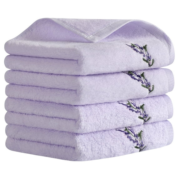 REGALWOVEN Floral Embroidered Cotton Hand Towels, 13 x 29 Inch Soft Absorbent Hand Towel Set for Bathroom, Home Decor Purple 4-Piece