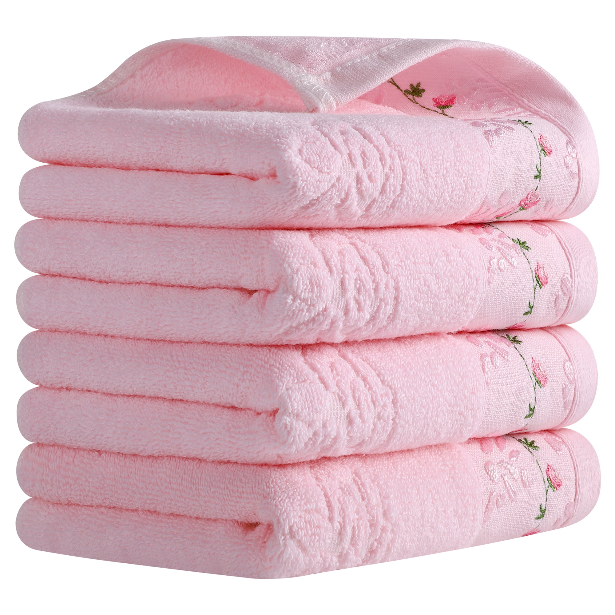 REGALWOVEN Floral Embroidered Hand Towels for Bathroom, 13 x 29 Inch Soft Absorbent Decorative Towel for Bath, Kitchen, Spa, Gym Pink 4-Piece